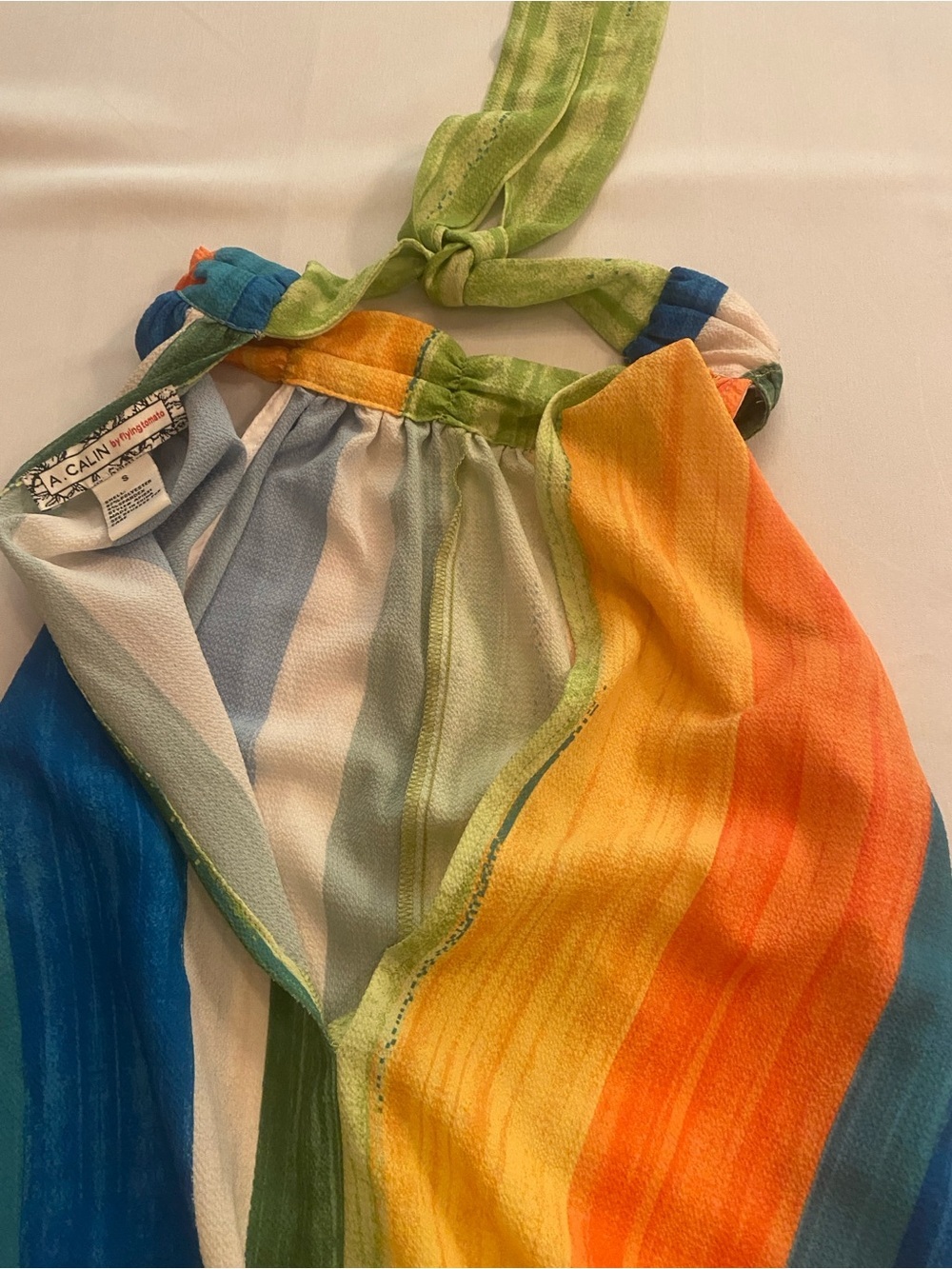 Women’s Rainbow Wide Leg Jumpsuit Peep Hole Back Vibrant Sleeveless size S - Picture 3 of 16